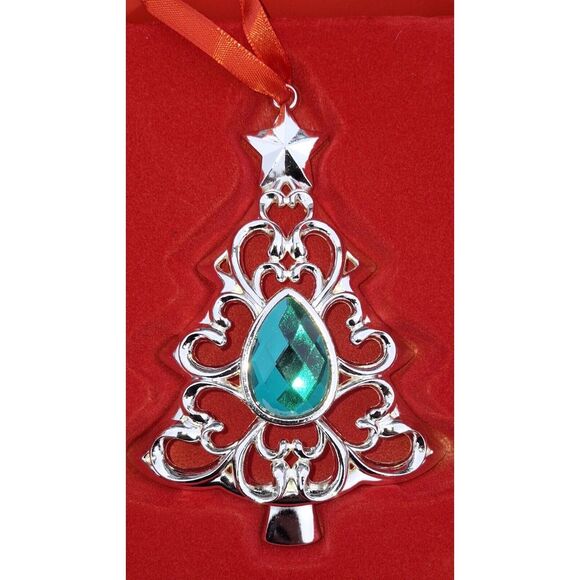 Lenox Emerald Gemmed Silver Tree Christmas Ornament - Picture 1 of 4